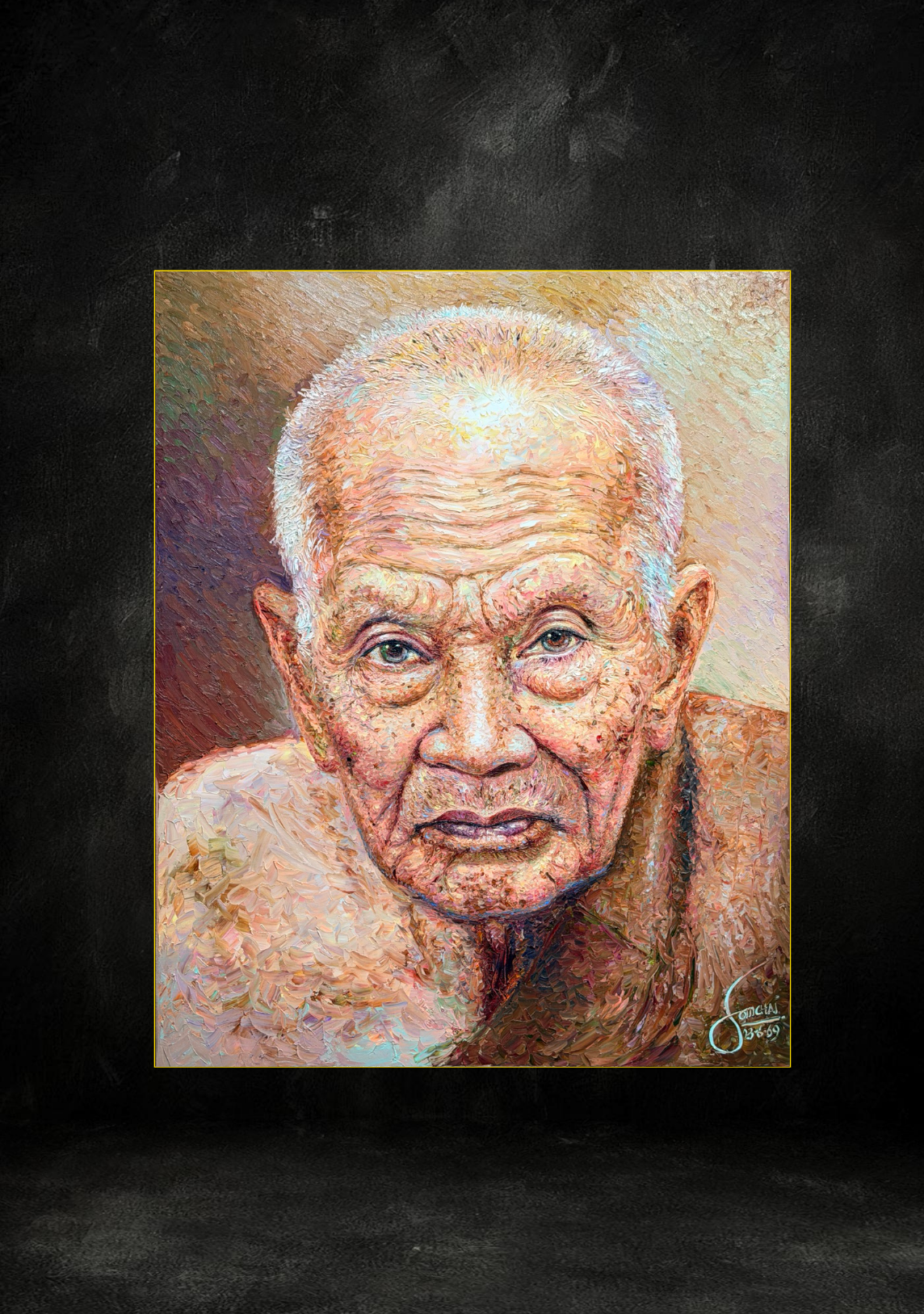 Palette knife oil portrait by Ajarn Somchai