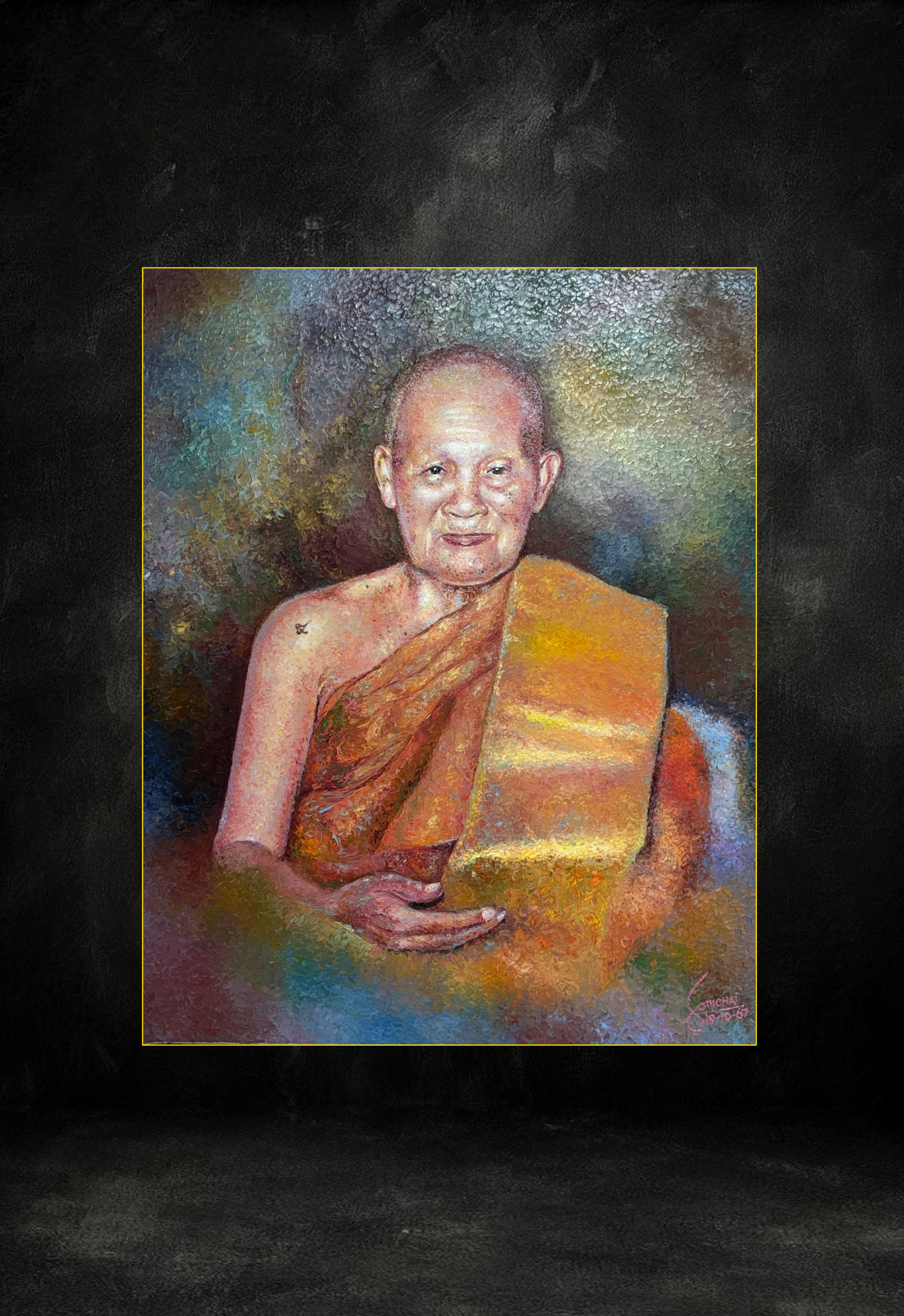 Reverence palette knife oil painting 17 by Ajarn Somchai Songtechalerd