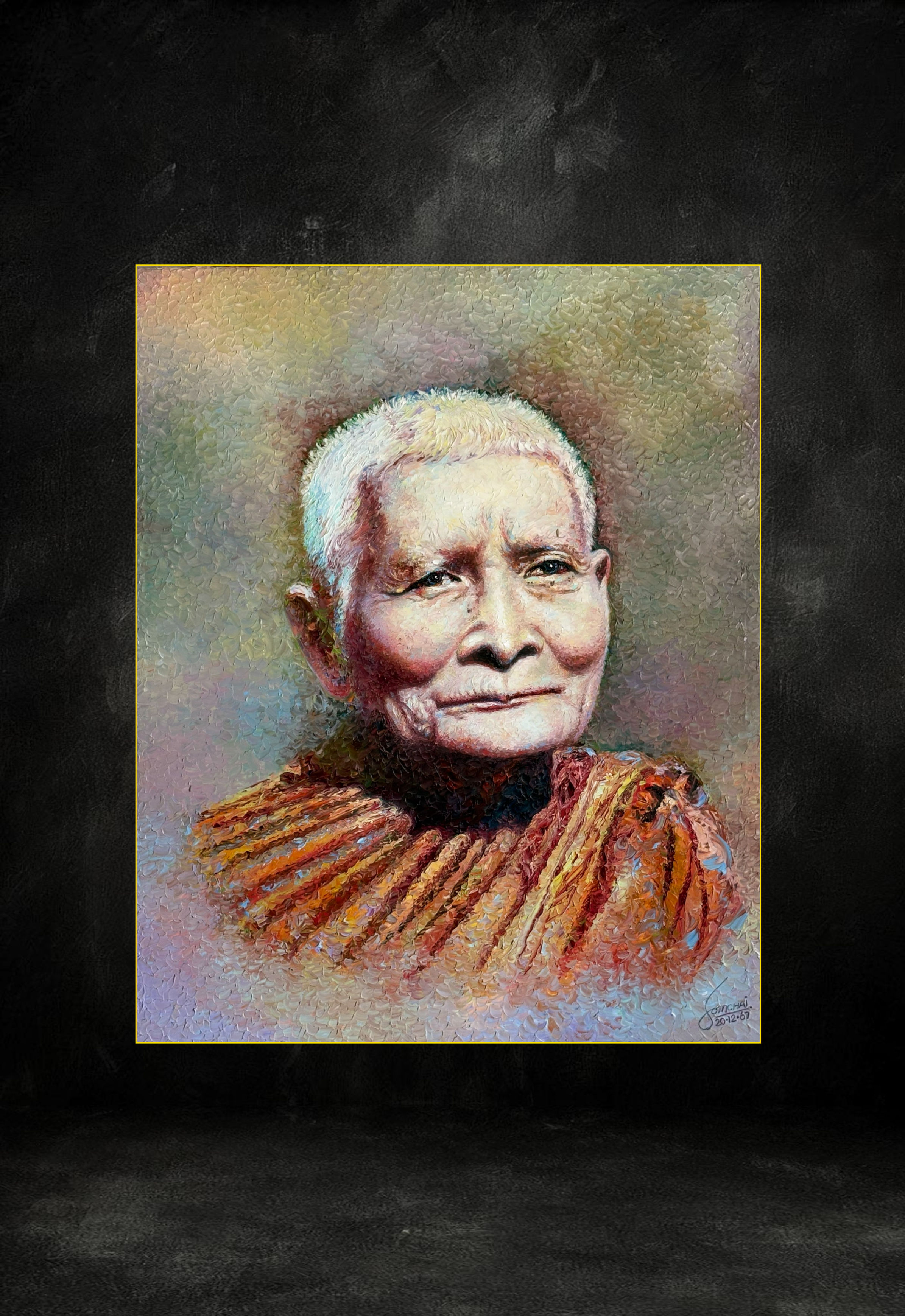 Reverence palette knife oil painting 18 by Ajarn Somchai Songtechalerd