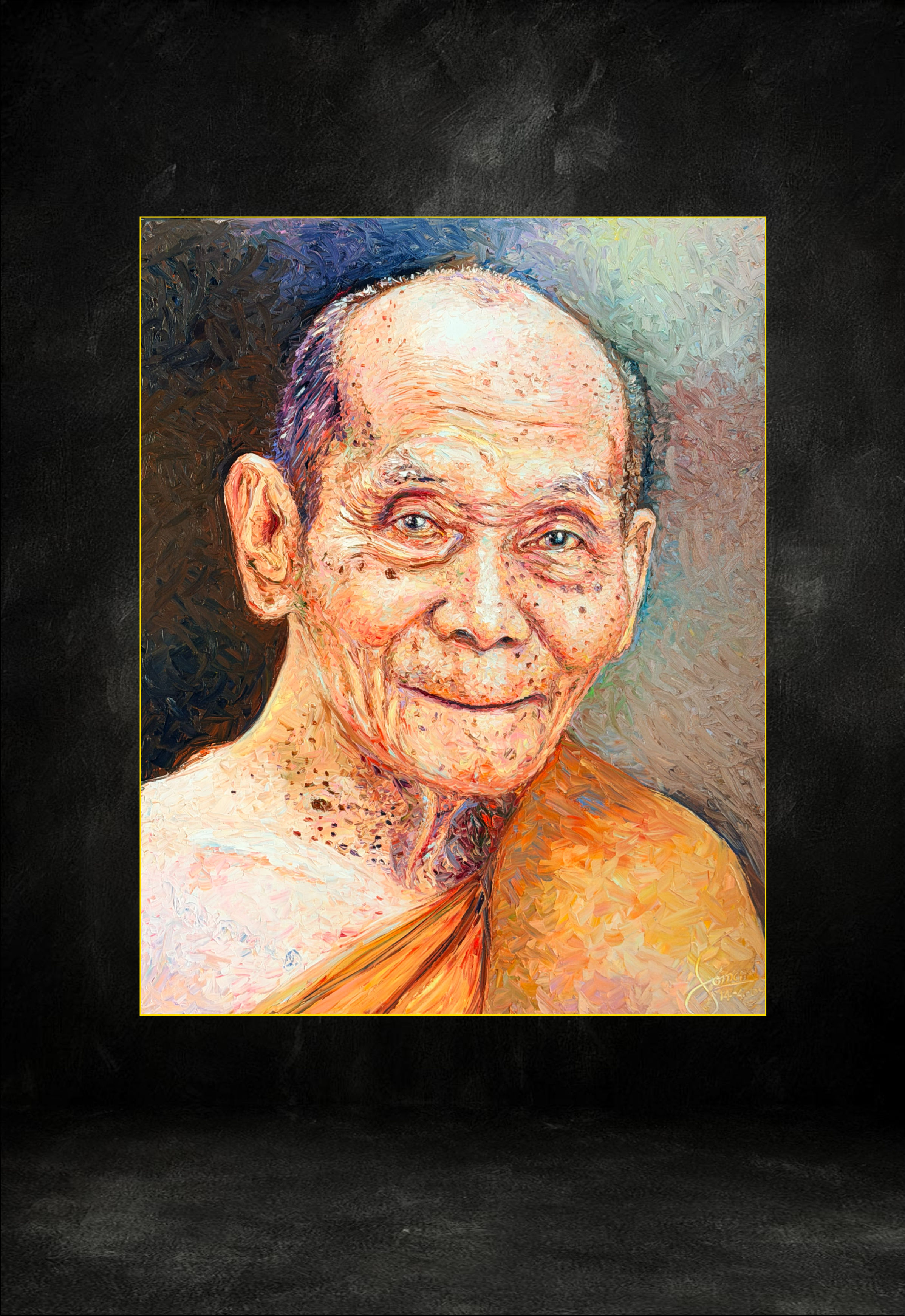 Reverence palette knife oil painting 2 by Ajarn Somchai Songtechalerd