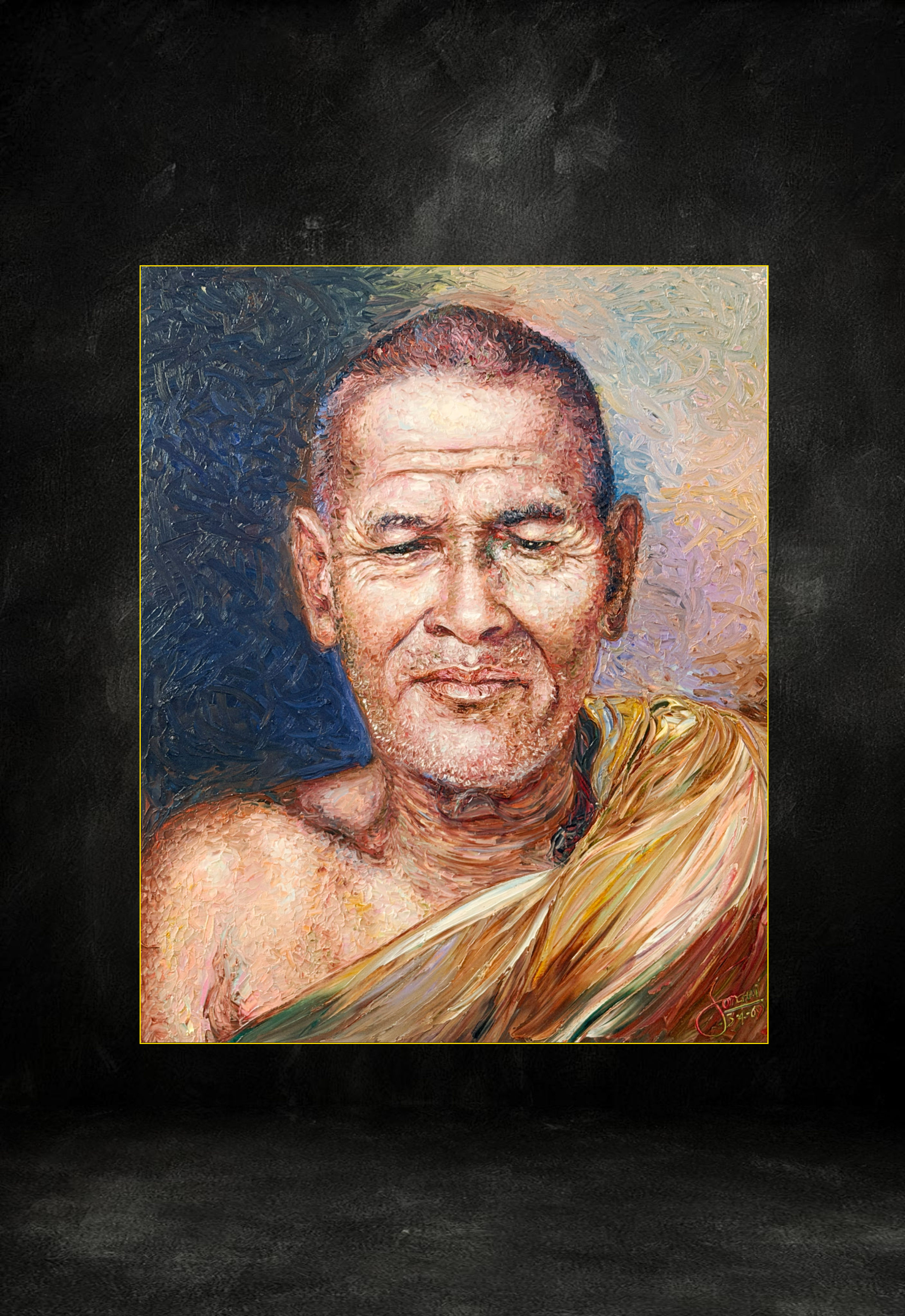 Reverence palette knife oil painting 20 by Ajarn Somchai Songtechalerd