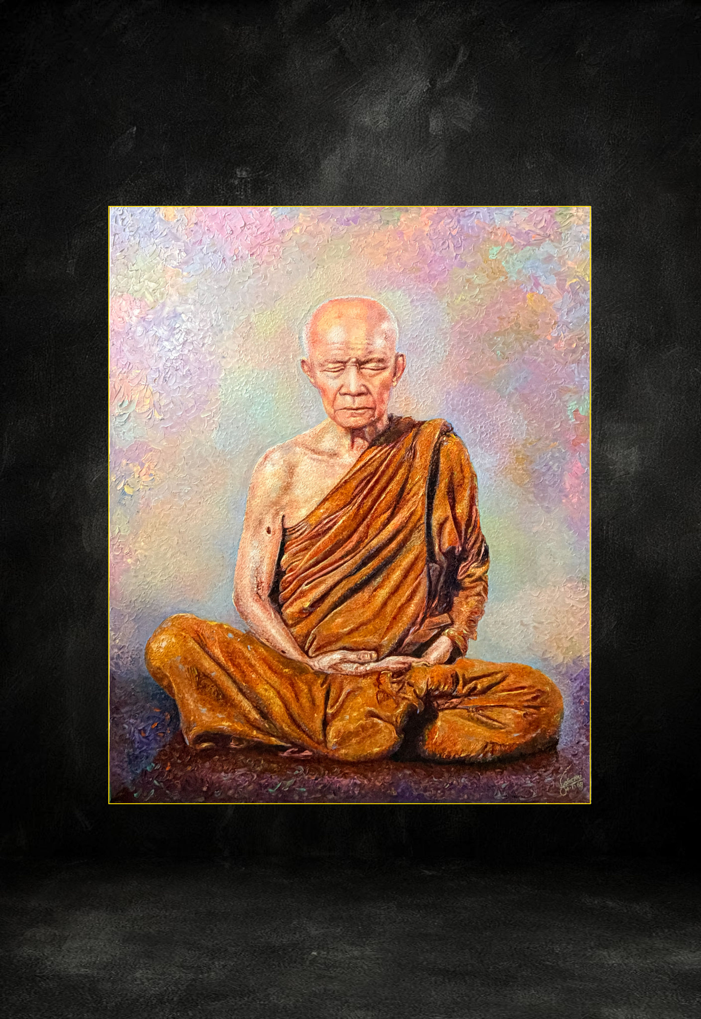 Reverence palette knife oil painting 22 by Ajarn Somchai Songtechalerd