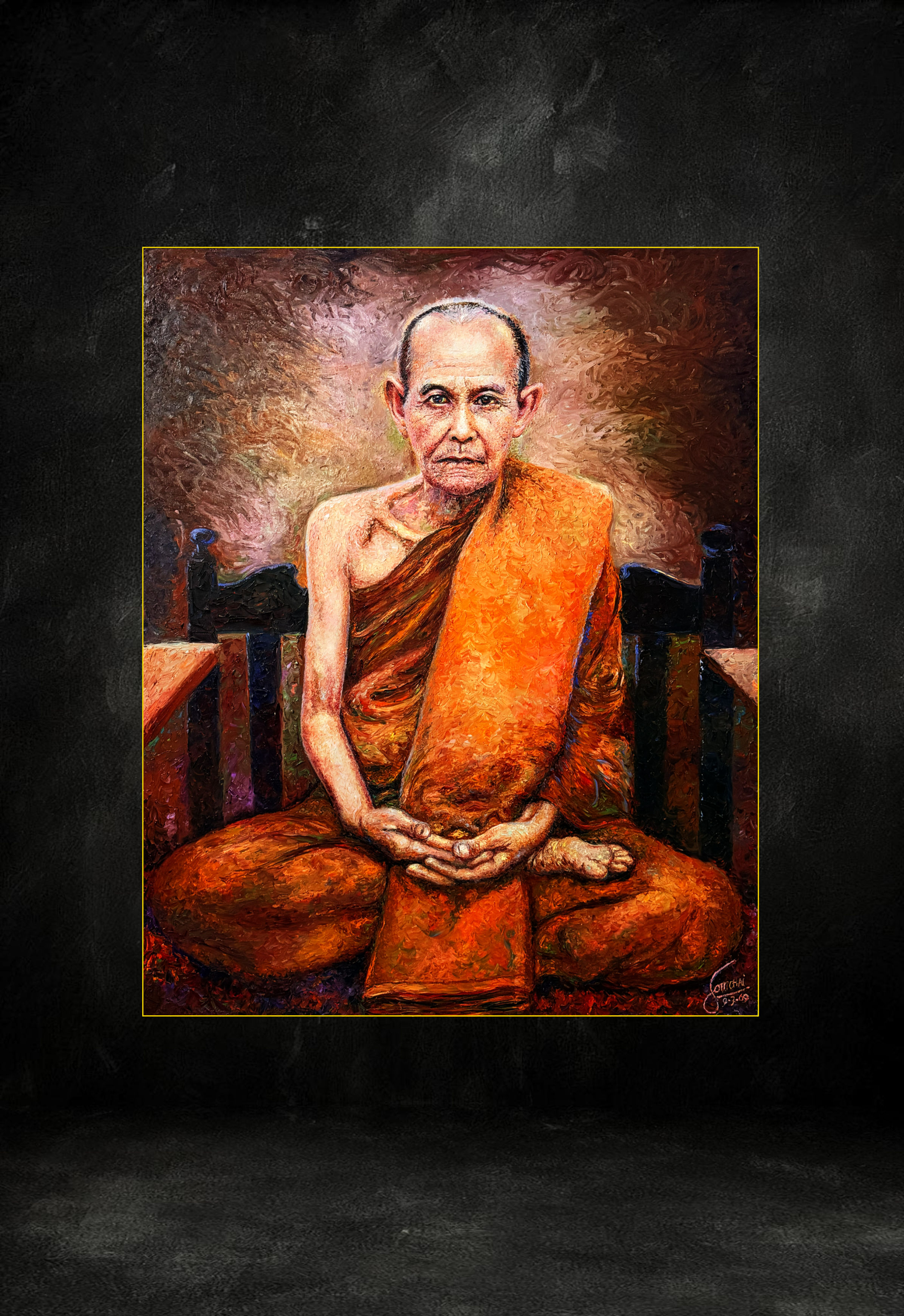 Reverence palette knife oil painting 37 by Ajarn Somchai Songtechalerd