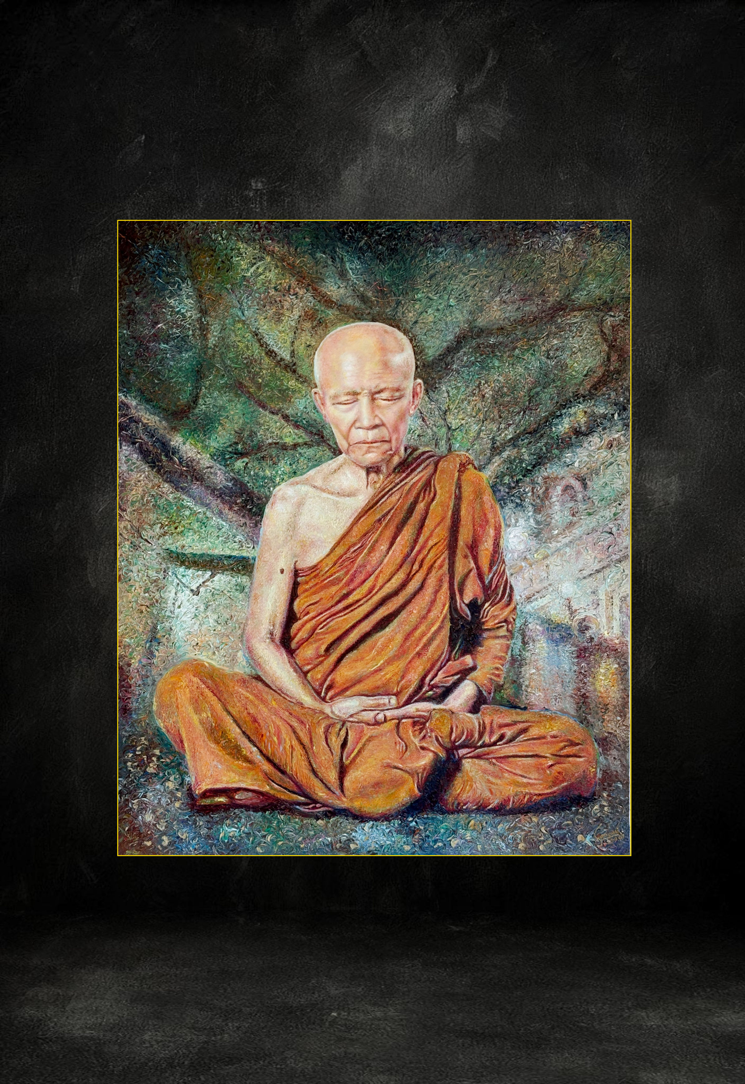 Reverence palette knife oil painting 40 by Ajarn Somchai Songtechalerd