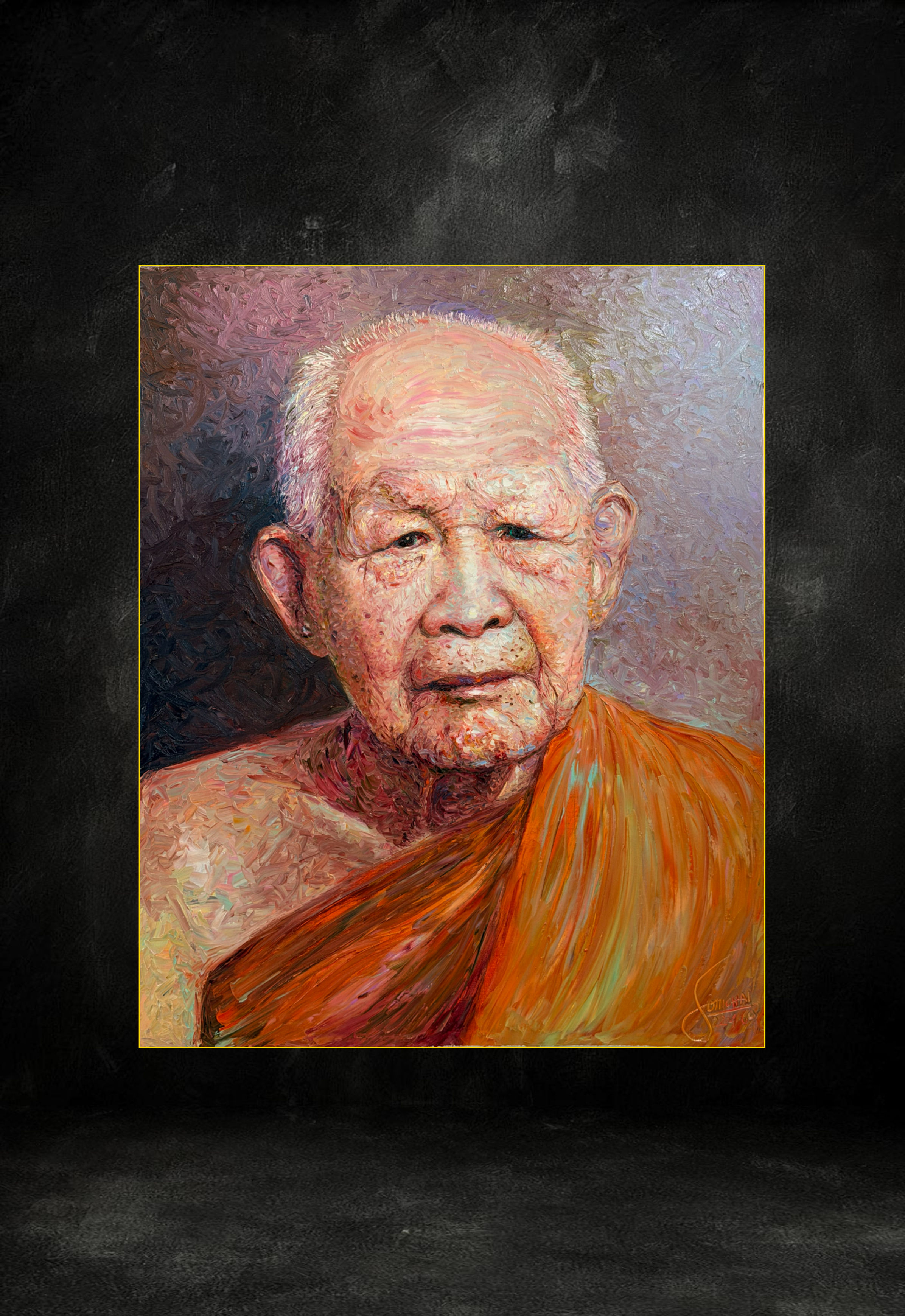 Reverence palette knife oil painting 8 by Ajarn Somchai Songtechalerd